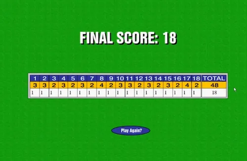 Perfect score 18 of 18 pars Mini Putt Game